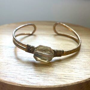 Gold Tone‎ Hammered Metal Adjustable Bangle Wire Bracelet Crystal Boho Chic